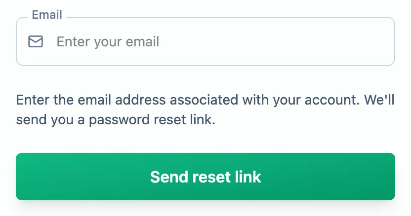 Forgot password form with an email field and the Send reset link button