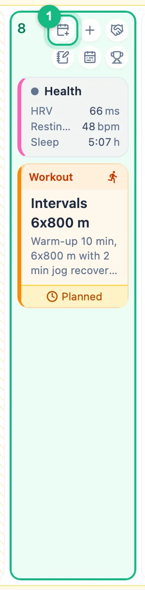 Day cell with the add icons and the Plan workout icon highlighted