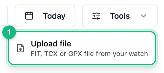 Open Tools menu in the calendar bar with the Upload file item highlighted