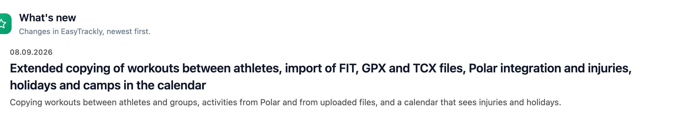 What's new page with the card header and the latest release: date, title and summary