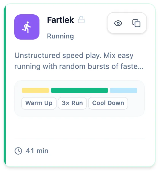 System template card with a padlock next to the name and the preview and duplicate buttons shown on hover